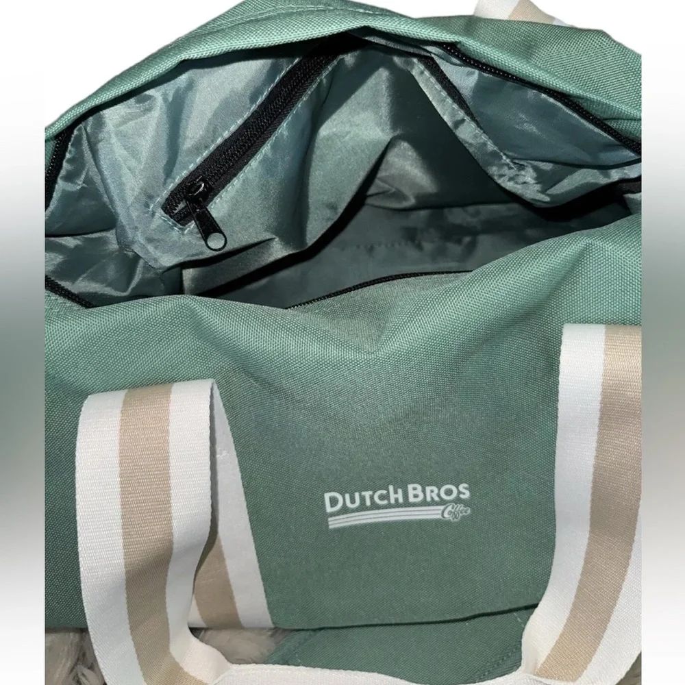 Dutch Bros Green + Cream + Tan Canvas Duffel Bag Brand NEW DB 1992